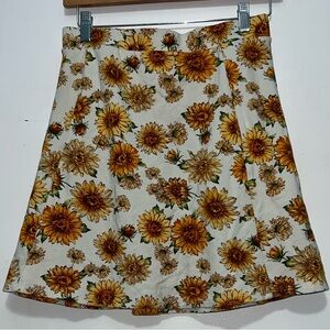 Sun Flower Print Plus Size Skater Women's Skirt